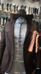 Men's Platini Faux Suede Western Blazer Dark Brown