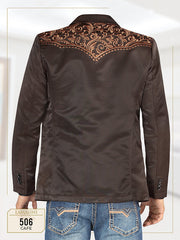 Men's Lamasini Black With Embroidery Western Blazer LAM506