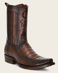 Men's Cuadra Caiman Laser Narrow Square Toe Ankle Boots CU698 Brown