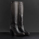 Cuadra Black Embroidered Elastic Round Toe Boots 3F85RS