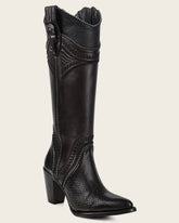 Cuadra Black Python Embroidery Studs & Zipper Boots CU867
