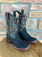 Los Altos Python Suede Black Wide Square Toe Boots