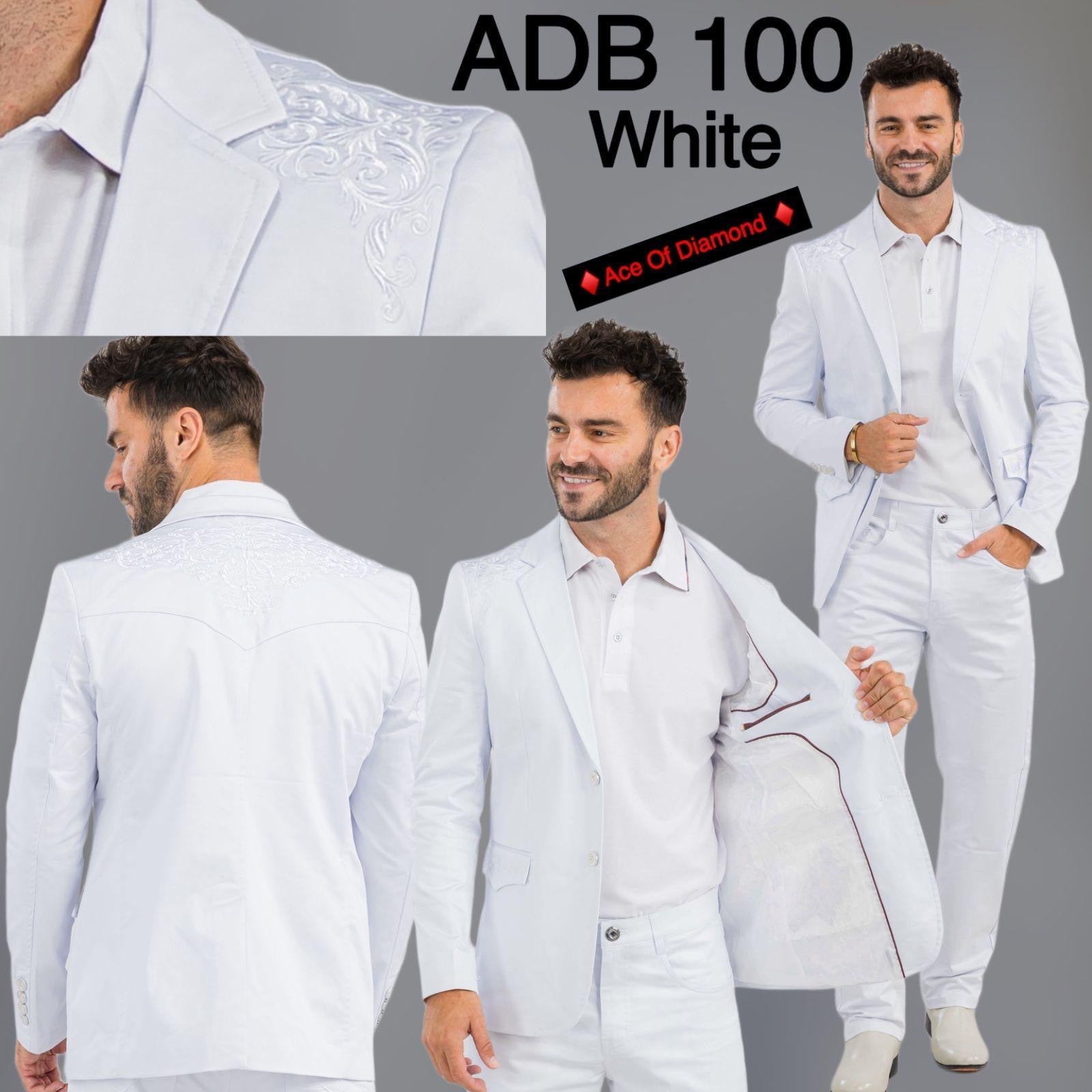 Men's Ace of Diamond White Embroidered Blazer
