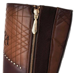 Cuadra Genuine Python Brown Leather Boot with Laser Engraved Details 3F66PH
