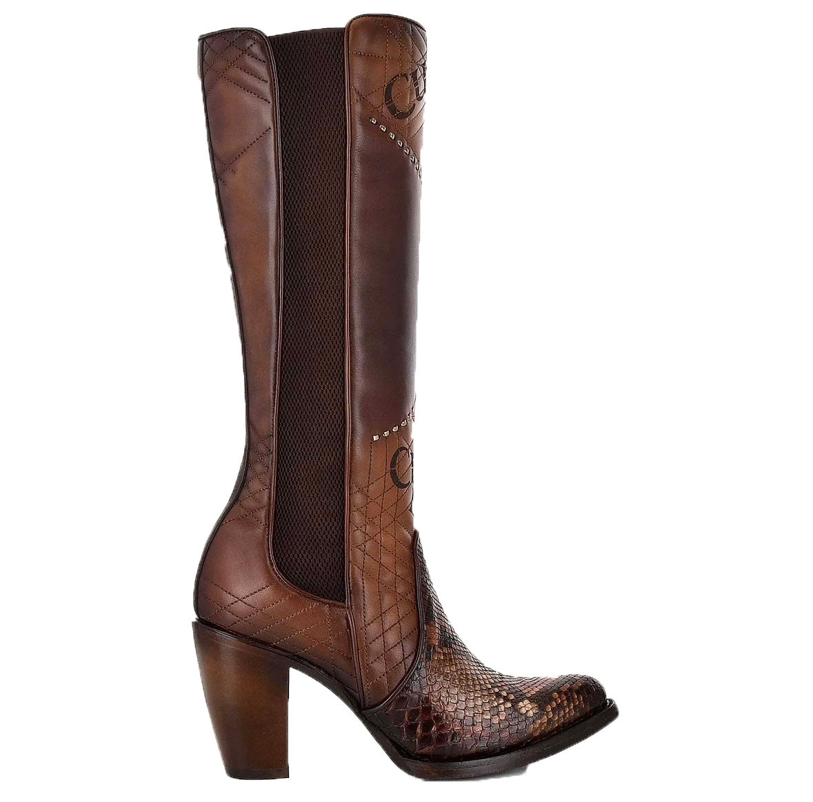 Cuadra Genuine Python Brown Leather Boot with Laser Engraved Details 3F66PH