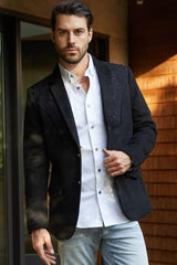 Men's Platini Black Embroidered Faux Suede Blazer