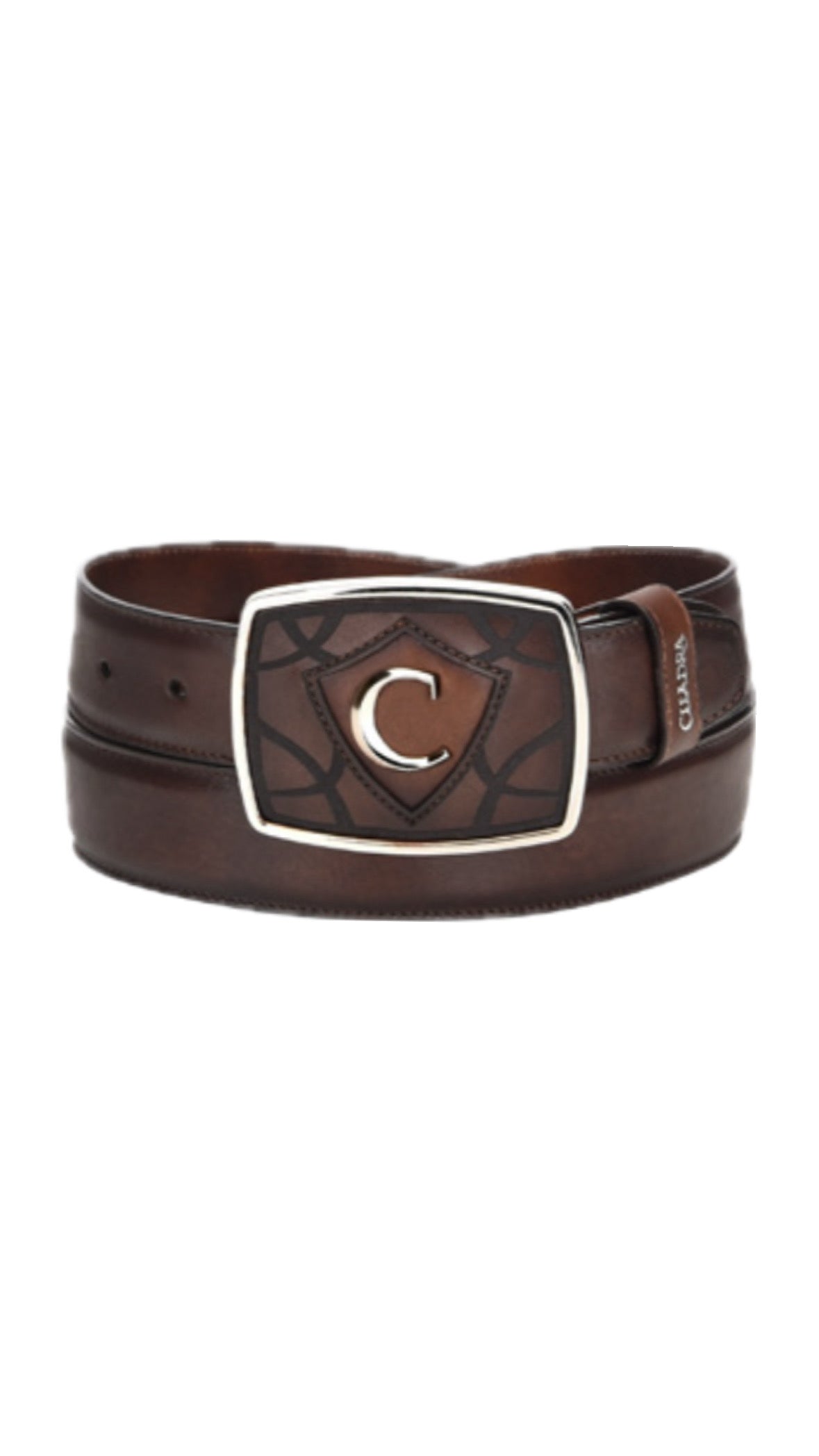 Men's Cuadra Engraved Brown Leather Western Belt