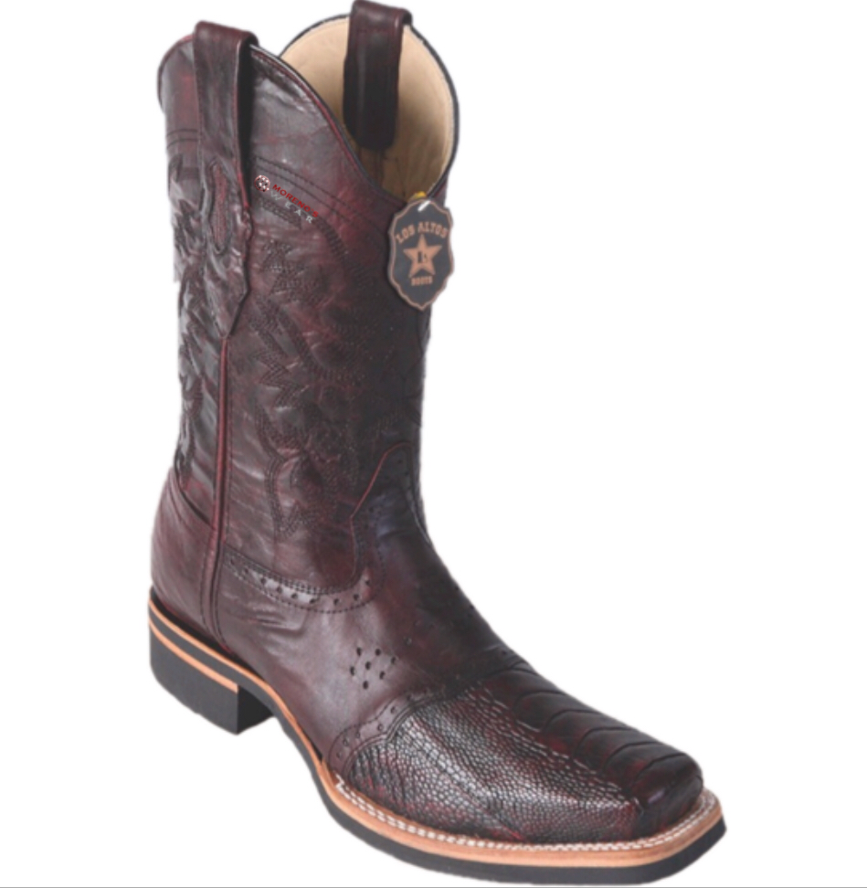 Men's Los Altos Ostrich Leg Boots With Saddle Square Toe (Rubber Sole)