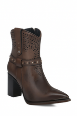 Cuadra Western Perforated Dark Brown Bootie CU960