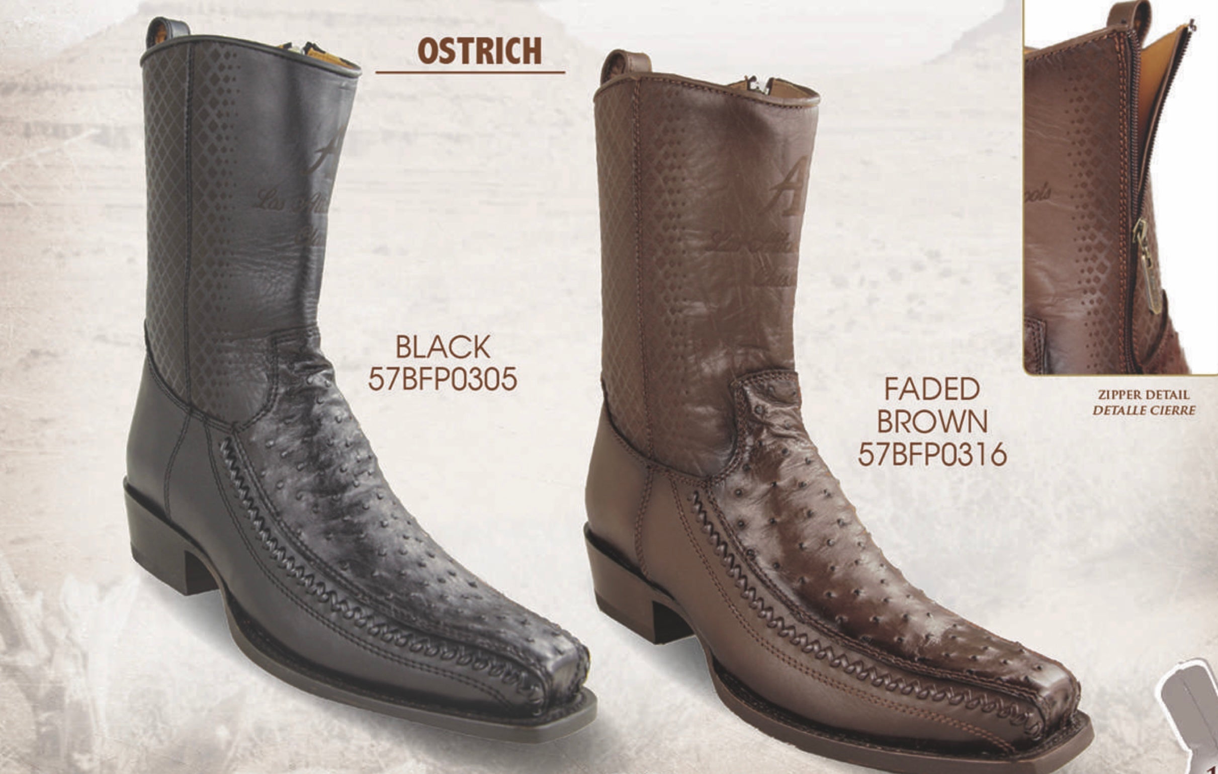 Men's Los Altos Ostrich 7X Toe Ankle Boots Brown