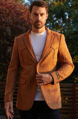 Men's Platini Double Button Faux- Suede Blazer
