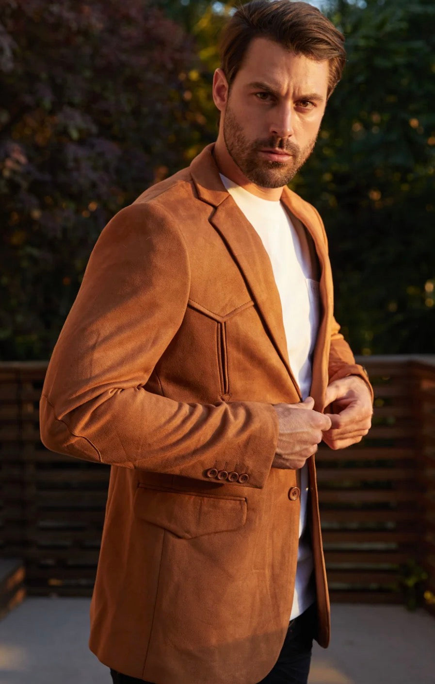 Men's Platini Double Button Faux- Suede Blazer