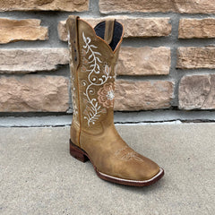 Women's Artillero Flower Embroidered Wide Square Toe Boots