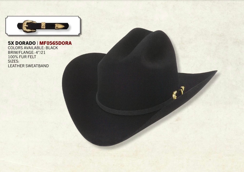 5X Larry Mahan Dorado Fur Felt Cowboy Hat Black