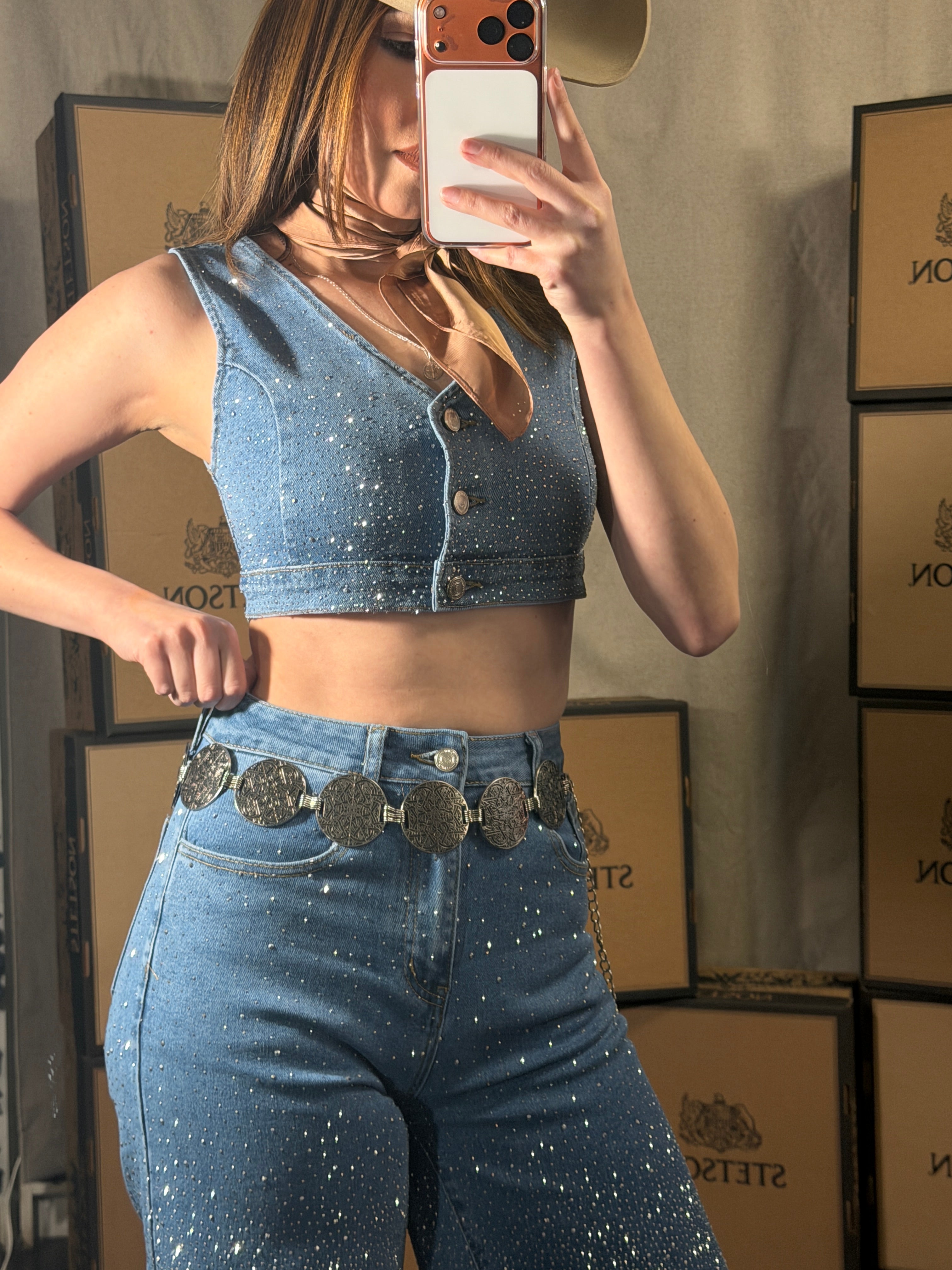 Vic Denim Rhinestone Set