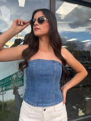 Jayleen Rhinestone Denim Top Light
