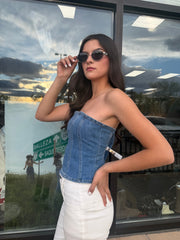 Jayleen Rhinestone Denim Top Light
