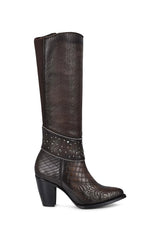 Cuadra Embroidered Dark Brown Leather Boots with Austrian crystals 3F80RS CU584