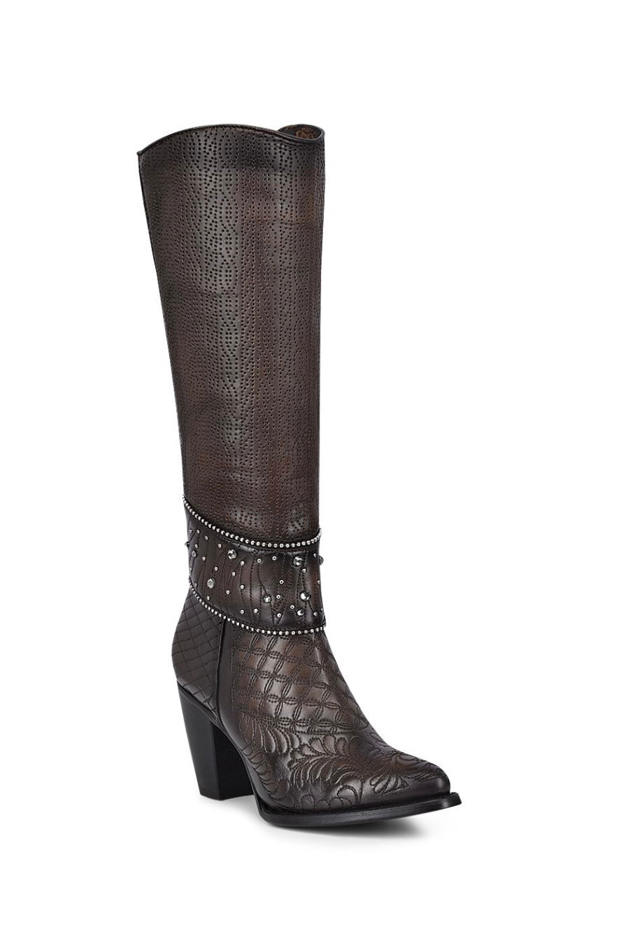 Cuadra Embroidered Dark Brown Leather Boots with Austrian crystals 3F80RS CU584
