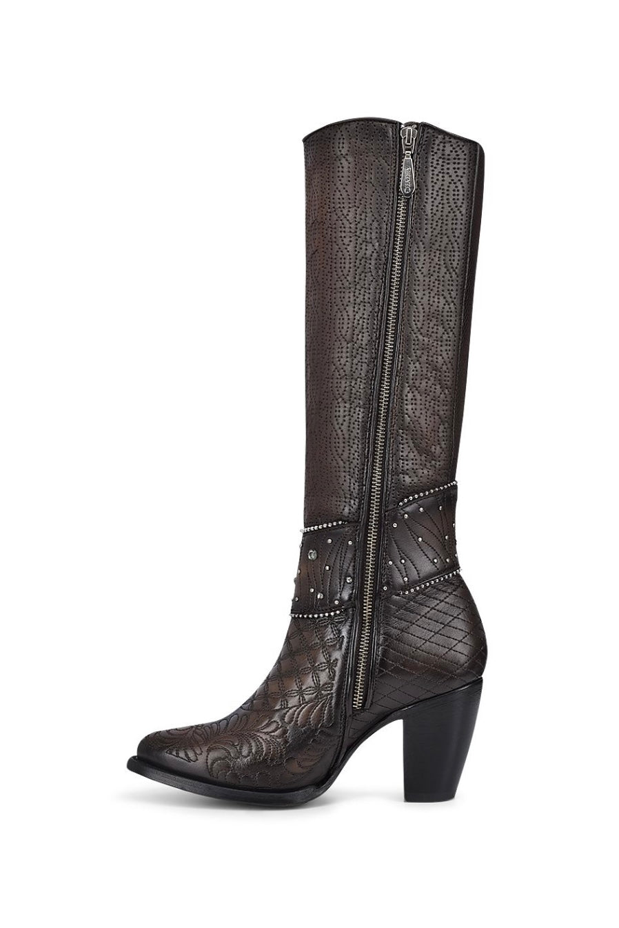 Cuadra Embroidered Dark Brown Leather Boots with Austrian crystals 3F80RS CU584