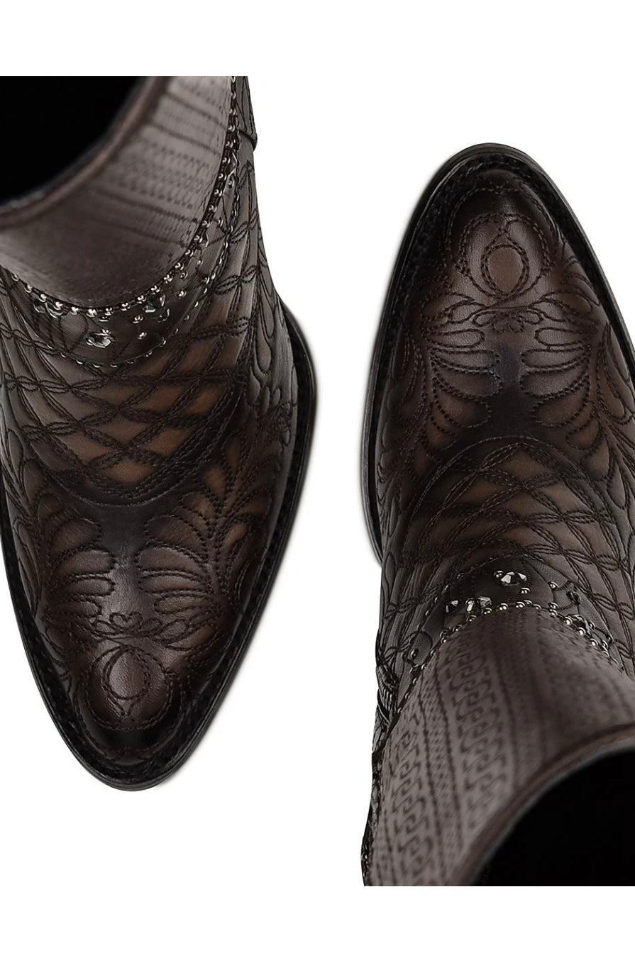 Cuadra Embroidered Dark Brown Leather Boots with Austrian crystals 3F80RS CU584