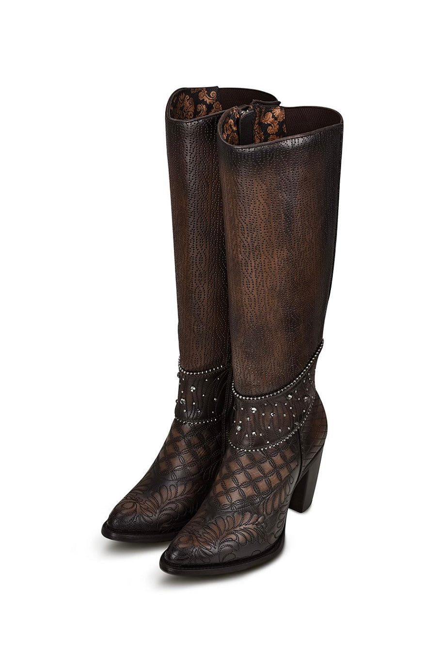 Cuadra Embroidered Dark Brown Leather Boots with Austrian crystals 3F80RS CU584