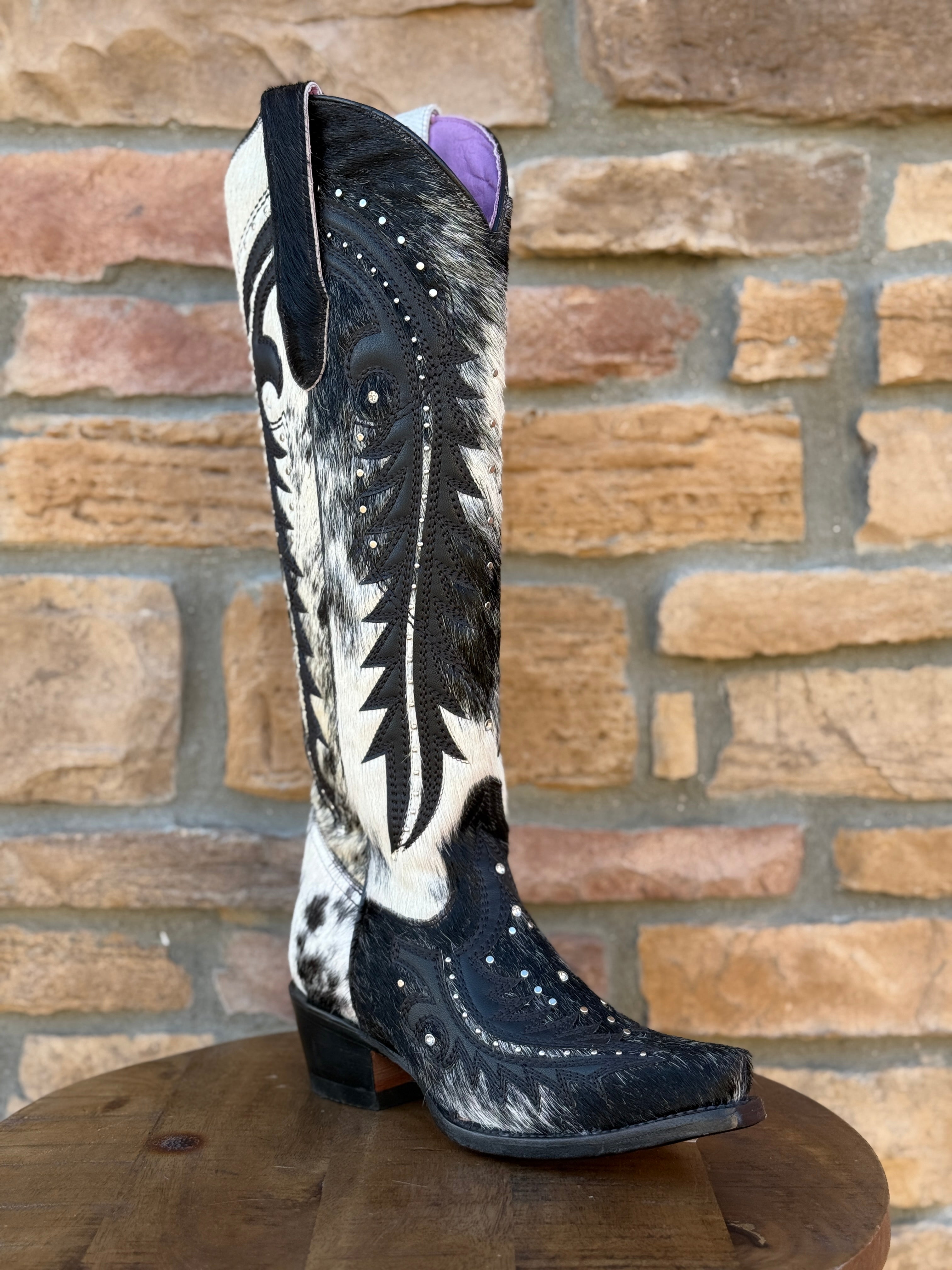 Women's Rock'Em Cowhide Stud Tall Snip Toe Boots