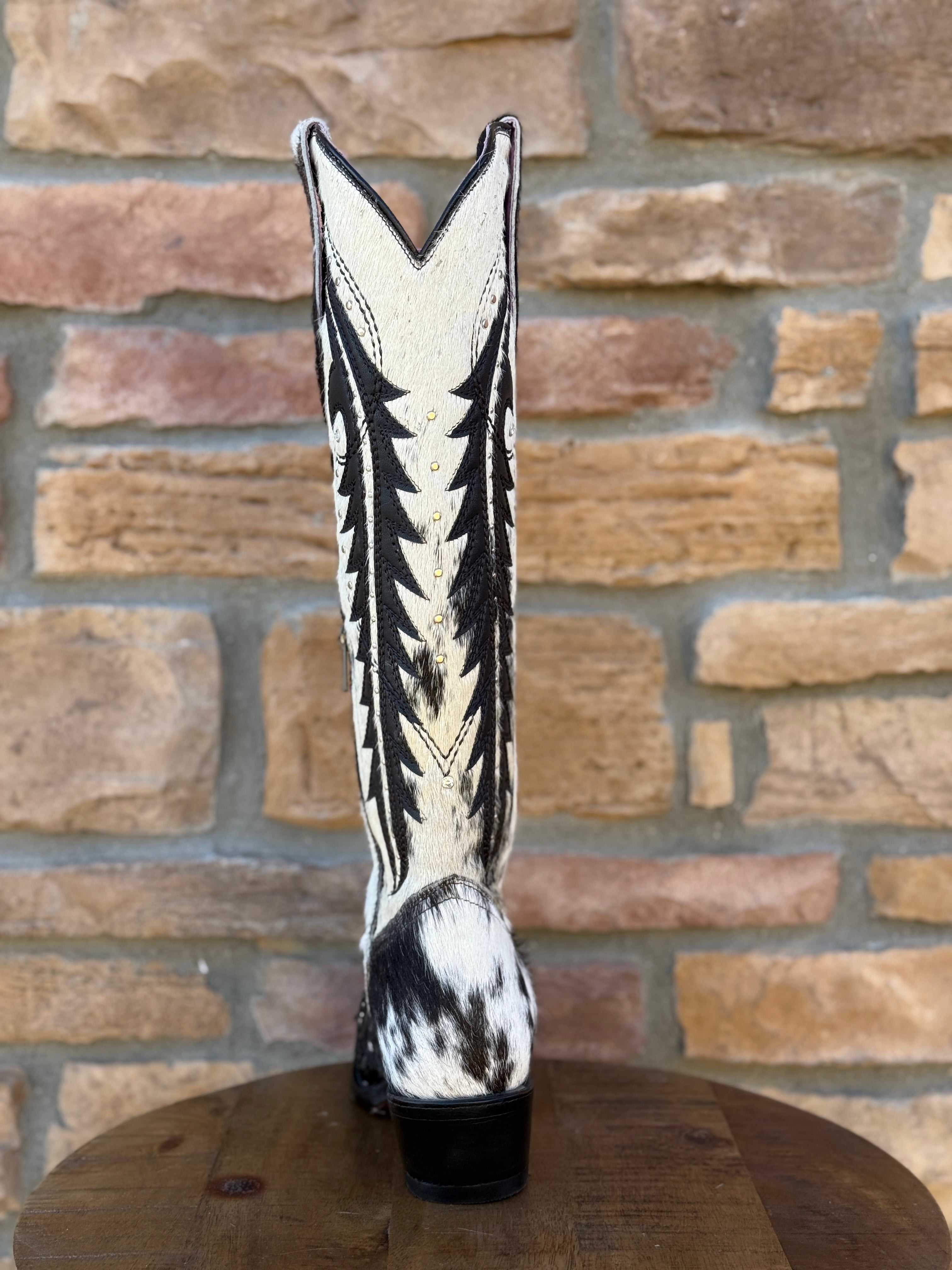 Women's Rock'Em Cowhide Stud Tall Snip Toe Boots