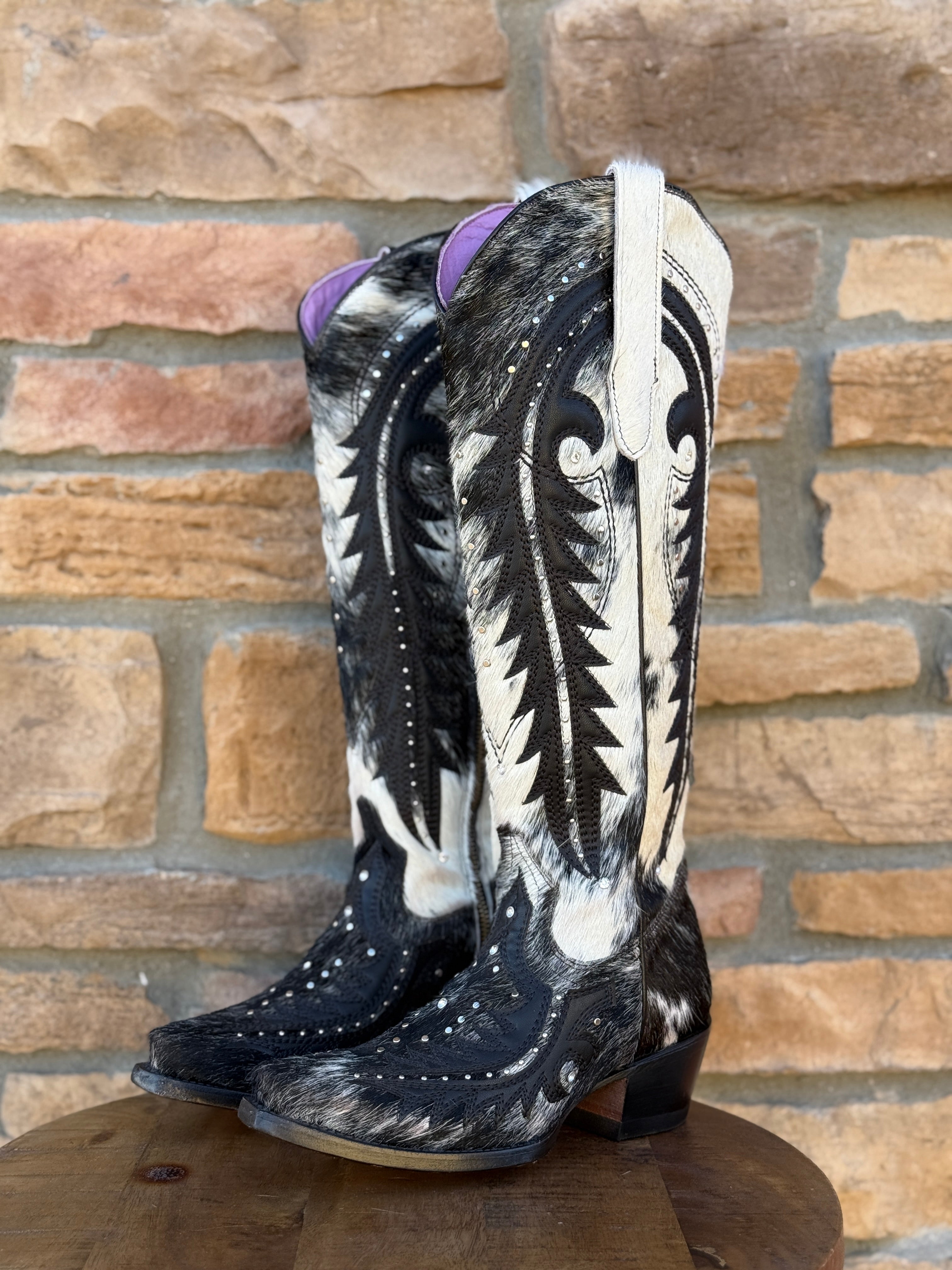 Women's Rock'Em Cowhide Stud Tall Snip Toe Boots