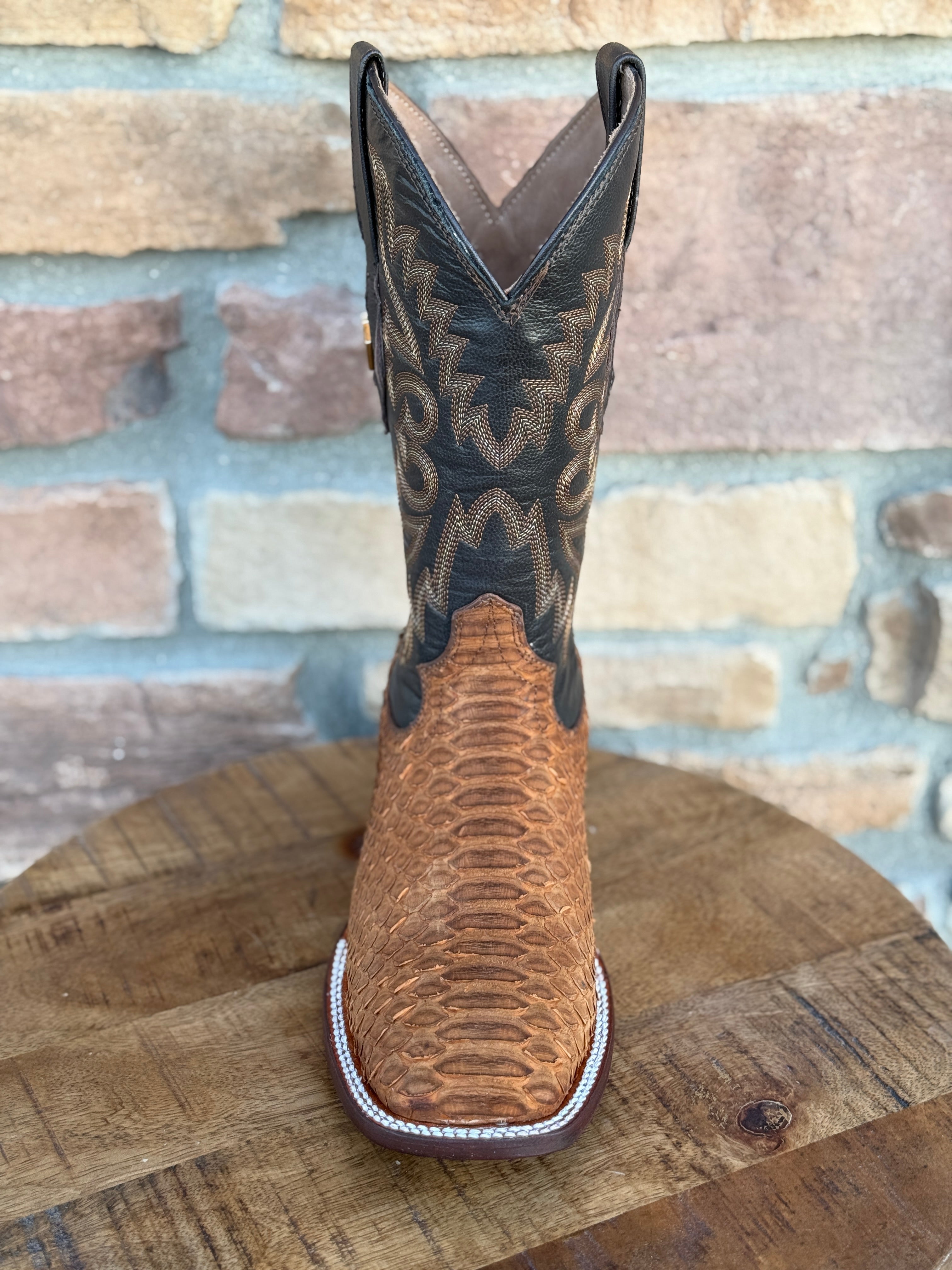 Red Diamond Tan Python Wide Square Toe Boots