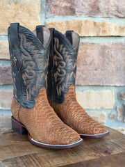 Red Diamond Tan Python Wide Square Toe Boots