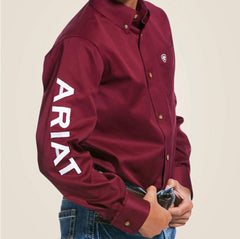 Ariat Boys Burgundy Team Logo Twill Classic Fit Shirt
