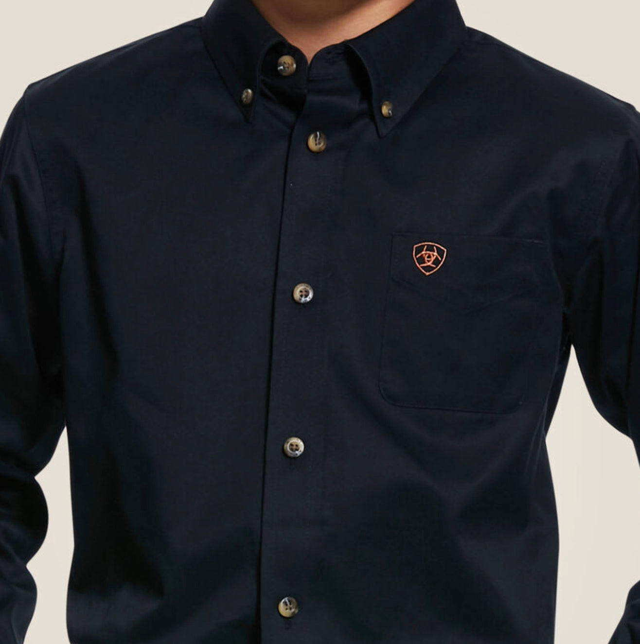 Boys Ariat Black Solid Twill Classic Fit Shirt