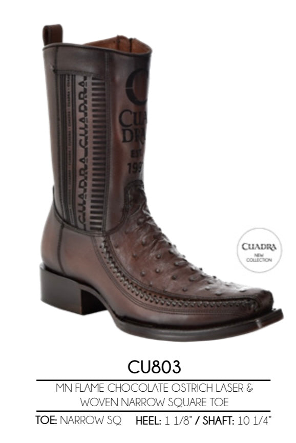 Men's Cuadra Ostrich Laser Narrow Square Toe Ankle Boots CU803