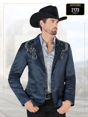 Men's Montero Navy Blue With Embroidery Western Blazer
