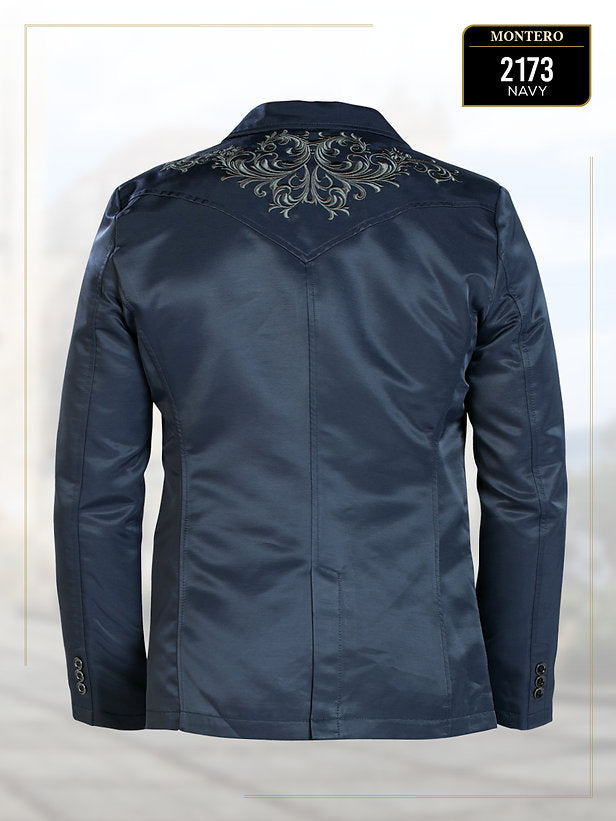 Men's Montero Navy Blue With Embroidery Western Blazer
