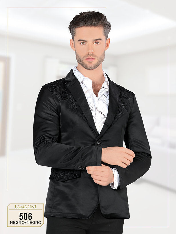 Men's Lamasini Black With Embroidery Western Blazer LAM506