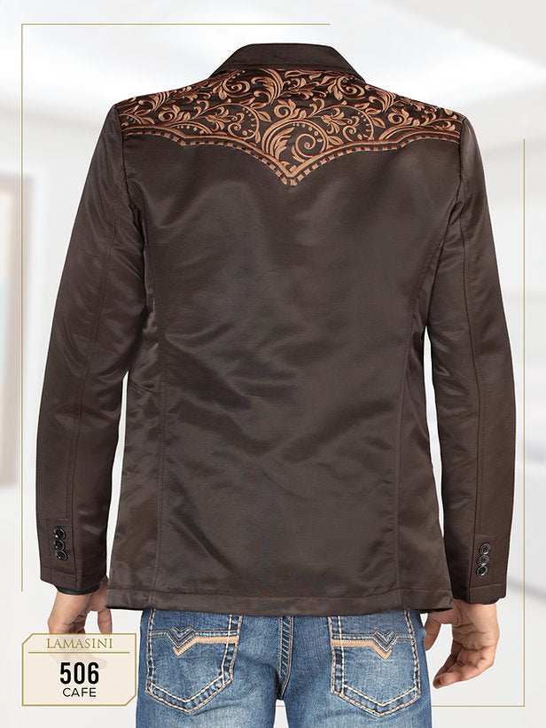 Men's Lamasini Black With Embroidery Western Blazer LAM506