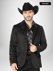 Men's Lamasini Black With Embroidery Western Blazer LAM505