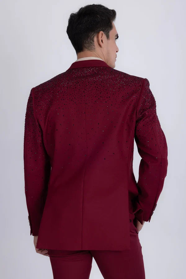 Men's Bling Blazer Burgundy