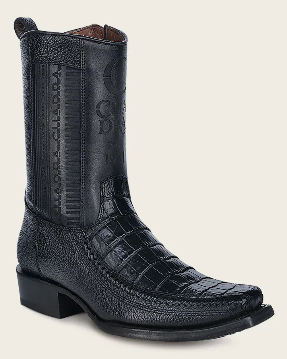 Men's Cuadra Caiman Laser Narrow Square Toe Ankle Boots CU805 Black