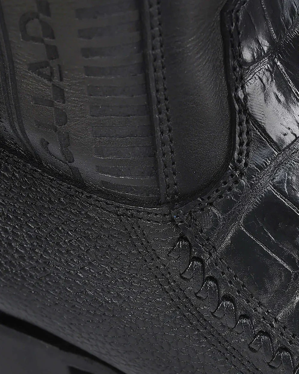 Men's Cuadra Caiman Laser Narrow Square Toe Ankle Boots CU805 Black