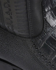 Men's Cuadra Caiman Laser Narrow Square Toe Ankle Boots CU805 Black