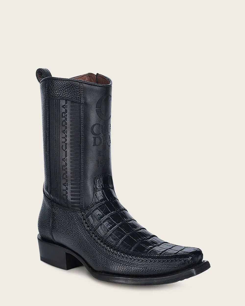 Men's Cuadra Caiman Laser Narrow Square Toe Ankle Boots CU805 Black