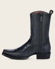 Men's Cuadra Caiman Laser Narrow Square Toe Ankle Boots CU805 Black
