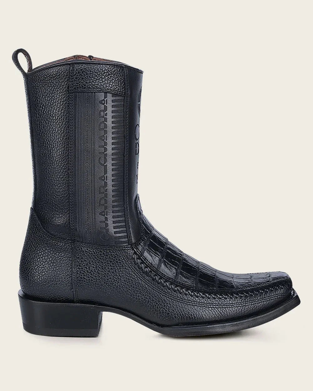 Men's Cuadra Caiman Laser Narrow Square Toe Ankle Boots CU805 Black