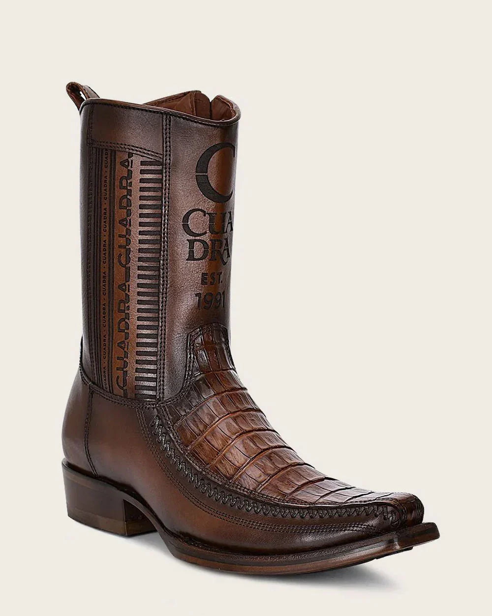 Men's Cuadra Caiman Laser Narrow Square Toe Ankle Boots CU698 Brown
