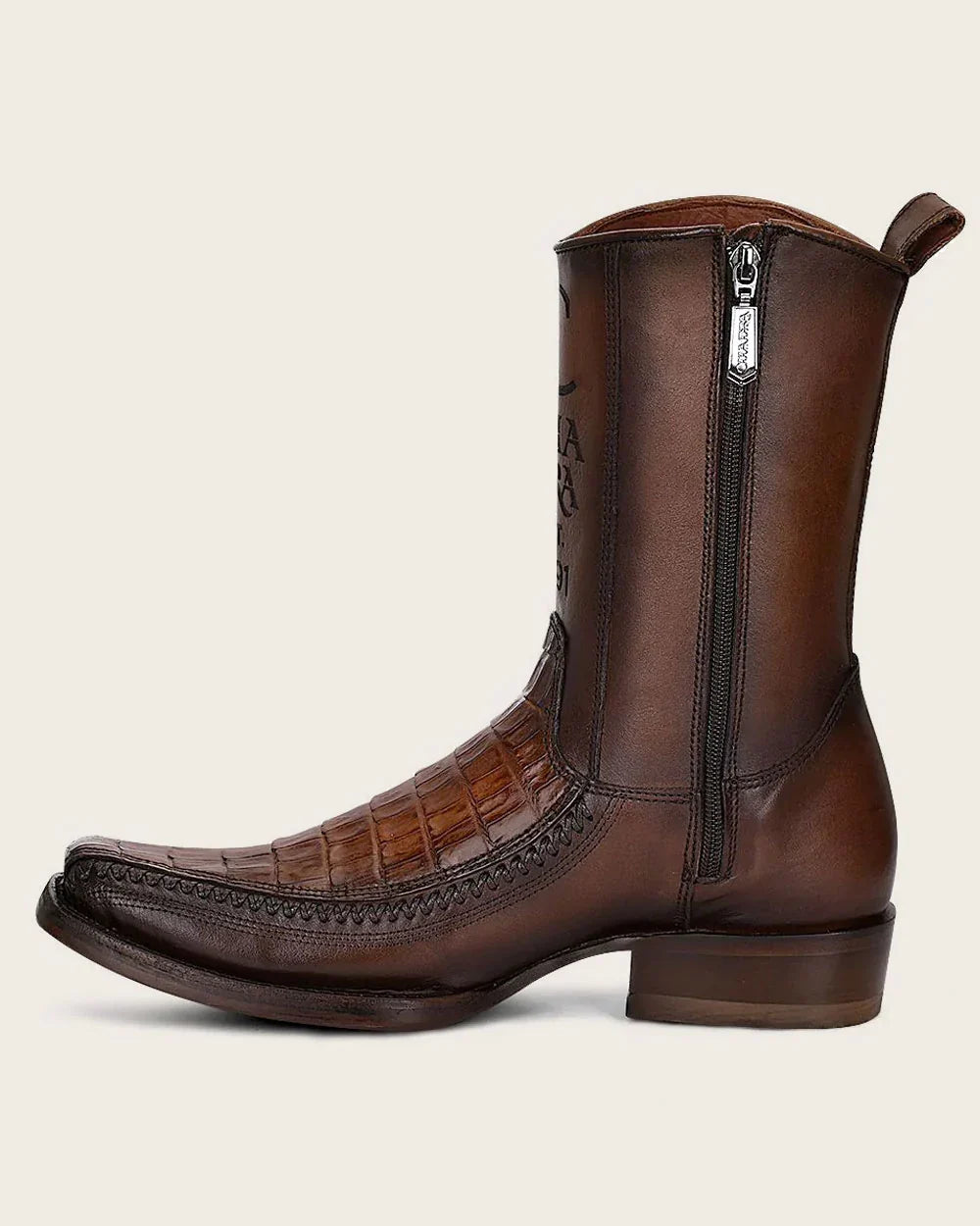 Men's Cuadra Caiman Laser Narrow Square Toe Ankle Boots CU698 Brown