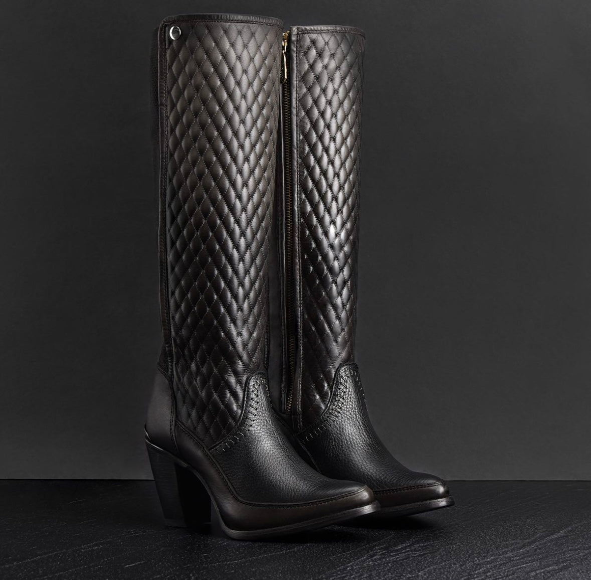 Cuadra Black Embroidered Elastic Round Toe Boots 3F85RS