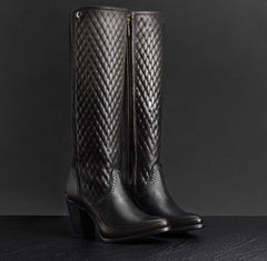 Cuadra Black Embroidered Elastic Round Toe Boots 3F85RS